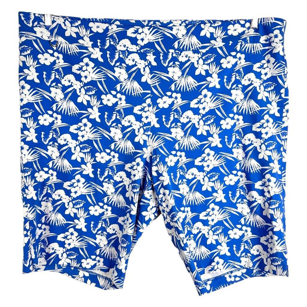 Avenue Plus Size 26 Shorts Blue White Hibiscus Floral Print Tropical 13 Inch 138
